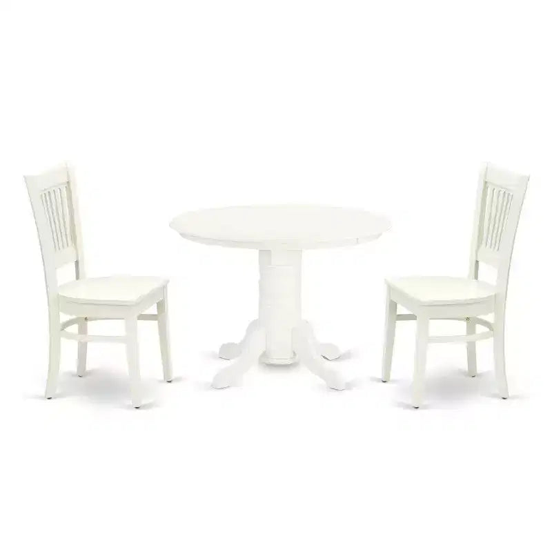 3-Piece Linen White Finish Solid Wood Top-Round Dining Room Set-Seats 4