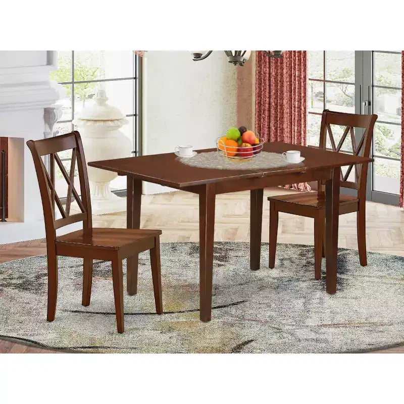 Set Tavolo da Cucina Boho - Set Sala da Pranzo 3 Pezzi per Piccoli Spazi - Tavolo Rettangolare e 2 Sedie - Finitura Mogano