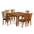 HomeStock 7-Piece Square Saddle Brown Finish Solid Wood Top Dining Table with 6-Chairs
