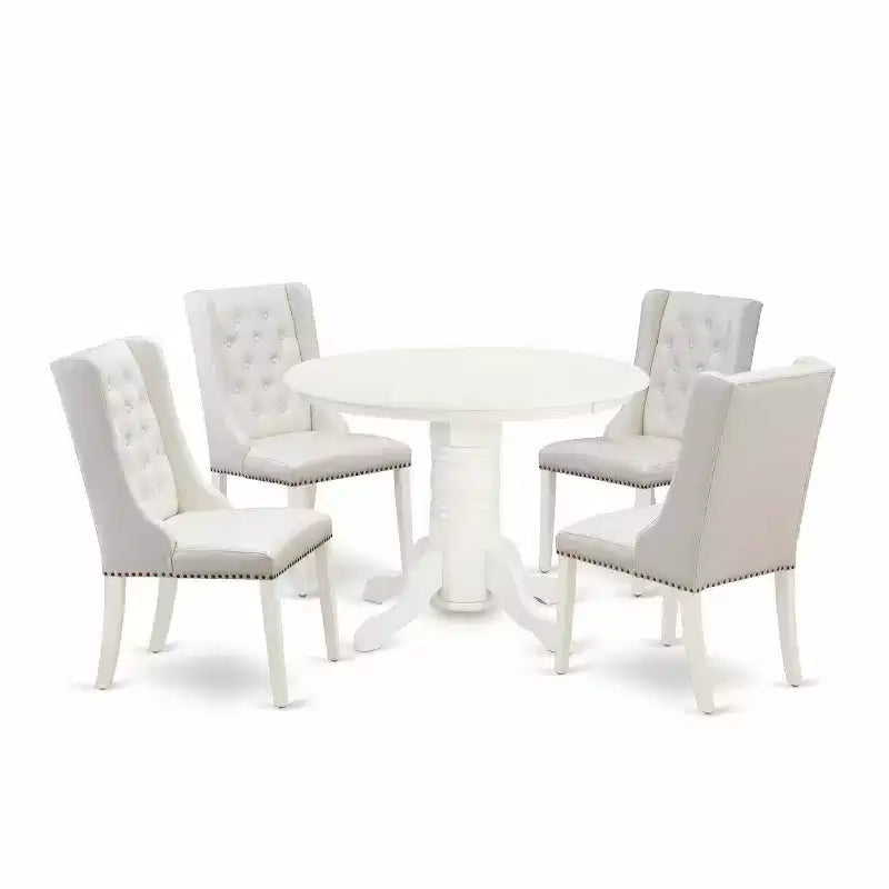 HomeStock 5-Piece Buttermilk and Cherry Finish Solid Wood Top Dining Table with 4 Parson Chair