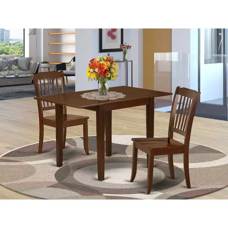 Set Tavolo da Pranzo a 3 Pezzi con Piano in Legno Massello Finitura Mogano HomeStock