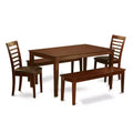 HomeStock 5-Piece Rectangle Mahogany Finish Solid Wood Top Dining Table with 2 Benches, 2 Chairs