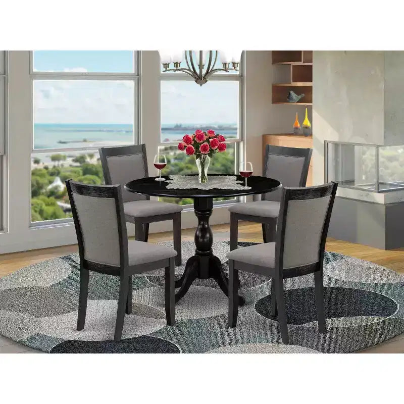 HomeStock Tavolo da Pranzo 5 Pezzi con Piano in Legno Massello Finitura Rovere Naturale e 4 Sedie Imbottite con Schienale a Reticolo Pieghevole