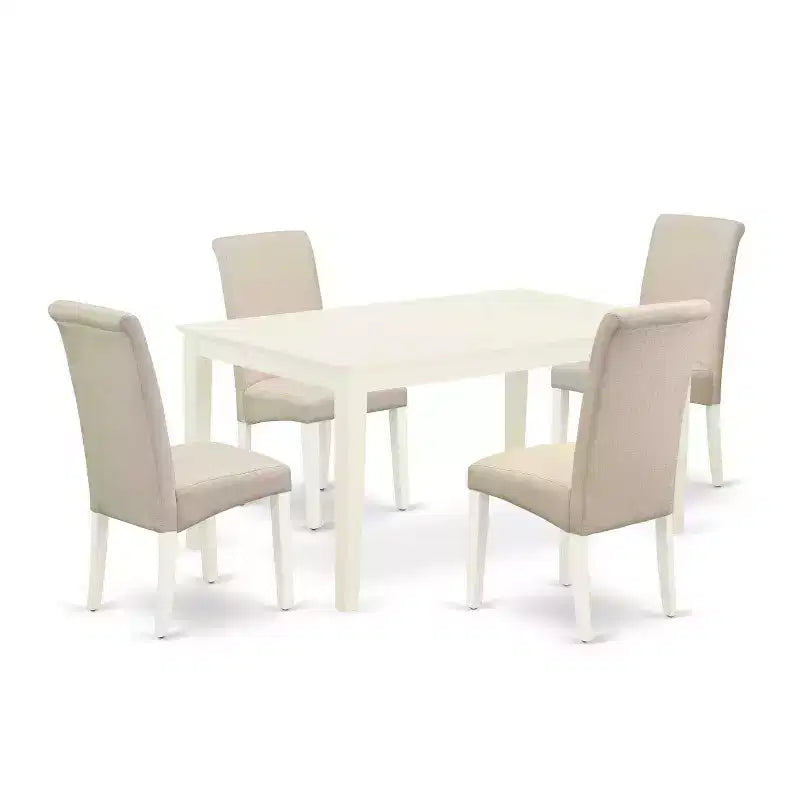 HomeStock 5-Pc Rectangular Linen White Finish Solid Wood Top-Dining Room Set-Seats 4