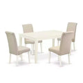 HomeStock 5-Pc Rectangular Linen White Finish Solid Wood Top-Dining Room Set-Seats 4