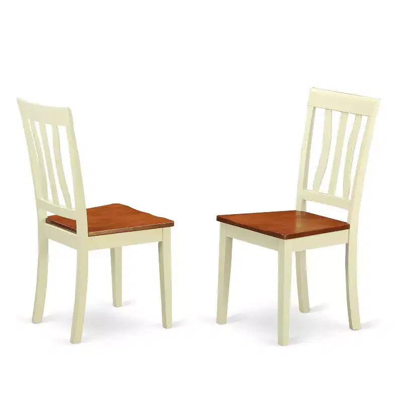 Tavolo da Pranzo Rotondo a 3 Pezzi con Piano in Legno Massello Finitura Buttermilk e Ciliegio con 2 Sedie