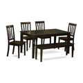 HomeStock 6-Piece Rectangle Cappuccino Finish Solid Wood Top Dining Table with 1 Bench, 4 Chairs