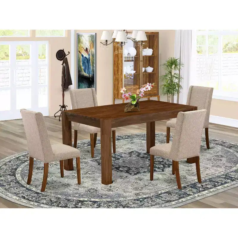 Set da pranzo rettangolare in 5 pezzi multicolore con piano in legno massello (4 posti)