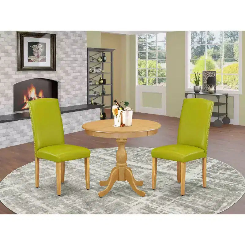 Set da pranzo da 3 pezzi con piano in legno massello finitura rovere naturale - con schienale alto - 4 posti a sedere