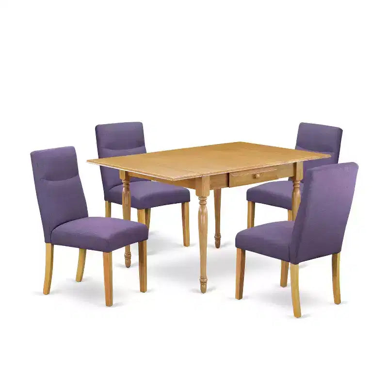 HomeStock 5-Pc Natural Oak Finish Solid Wood Top - Dining Room Set with Dropleaf - Seats 4
