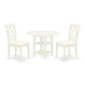 HomeStock 3-Piece Linen White Finish Round Solid Wood Top With Dropleaf Dining Table Set