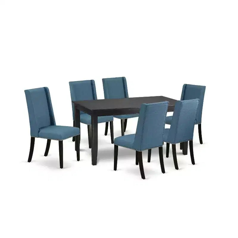 HomeStock 7-Piece Black Finish Solid Wood Top Dining Table with 6-Parson Chairs