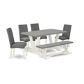 6-Piece Rectangle Natural Oak Finish Solid Wood Top Dining Table with 1-Bench, 4-Chairs with