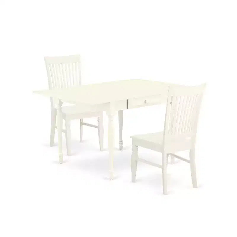 HomeStock 3-Pc Linen White Finish Solid Wood Top with Dropleaf Dining Table Set