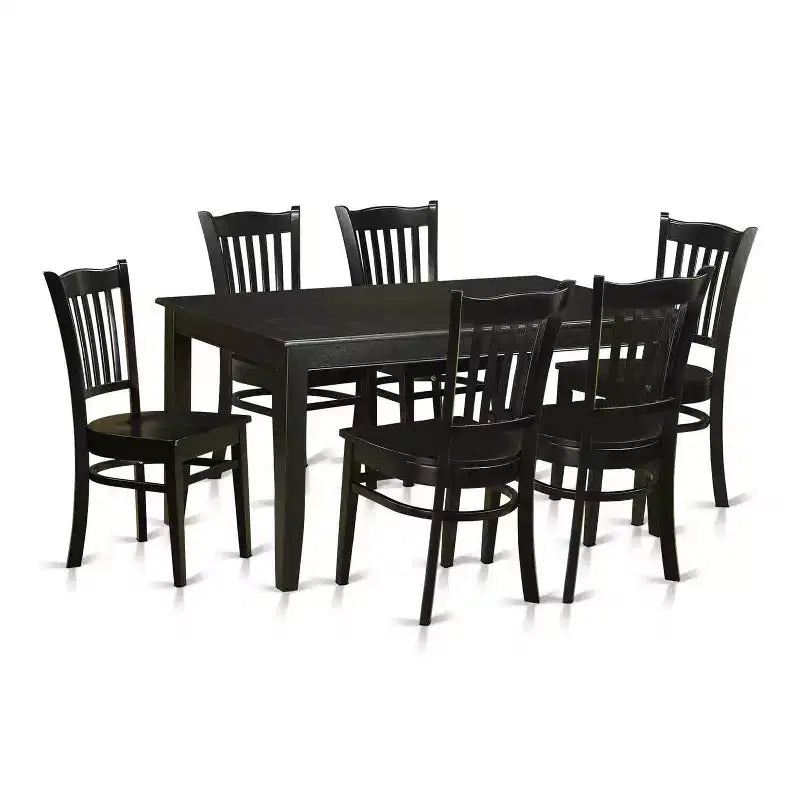 7 Piece Kitchen Table Set - Dining Room Table & 6 Chairs - 36x60 Inch - Black Finish