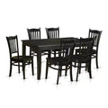 7 Piece Kitchen Table Set - Dining Room Table & 6 Chairs - 36x60 Inch - Black Finish