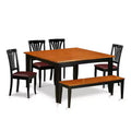 HomeStock 6-Piece Square Black & Cherry Finish Solid Wood Top dining Table with 1-Bench and 4-Chairs