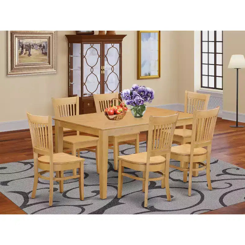 HomeStock Tavolo da Pranzo Rettangolare a 7 Pezzi con Piano in Legno Massello Finitura Rovere Naturale e 6 Sedie