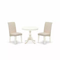 HomeStock 3-Piece Linen White Finish Solid Wood Top - Dining Room Set with High Back - Seats 4