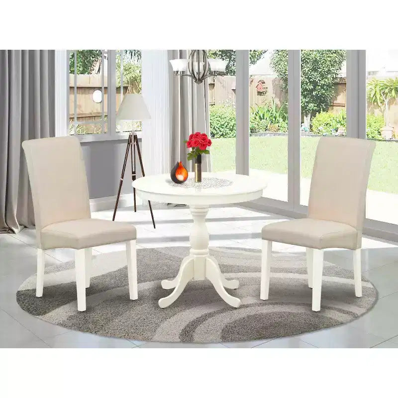 HomeStock Set da pranzo in 3 pezzi con piano in legno massello con finitura lino bianco - Schienale alto - Posti a sedere per 4