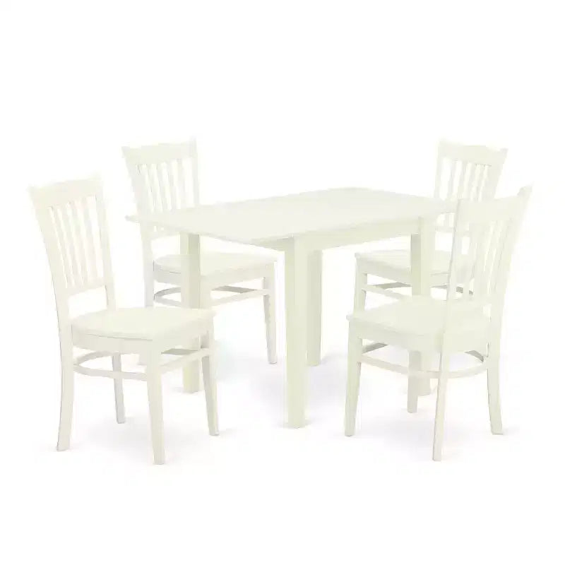 5-Piece Linen White Finish Solid Wood Top - Dining Room Set - Seats 4