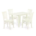 5-Piece Linen White Finish Solid Wood Top - Dining Room Set - Seats 4