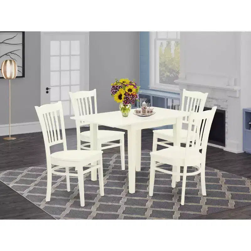Set da pranzo 5 pezzi in legno massello con finitura lino bianco - 4 posti a sedere