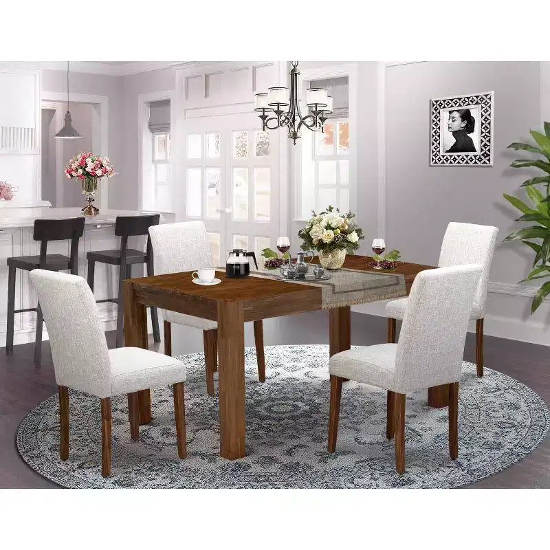 HomeStock Set da Pranzo 5 Pezzi con Piano in Legno Massello Finitura Marrone Naturale - 4 Posti