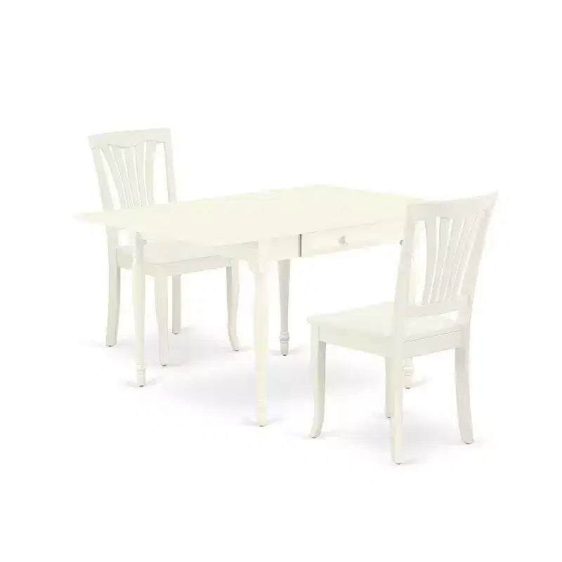 HomeStock 3-Piece Linen White Finish Solid Wood Top With Dropleaf Dining Table Set