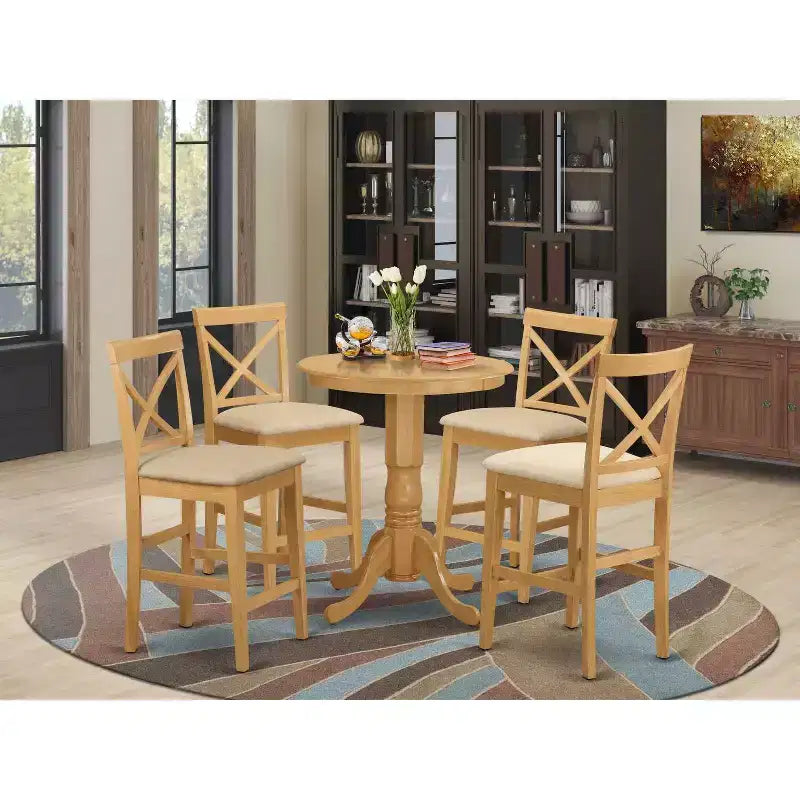Set da cucina con tavolo da pub - Set da pranzo 5 pezzi con sedie - Design salvaspazio - Finitura rovere caldo