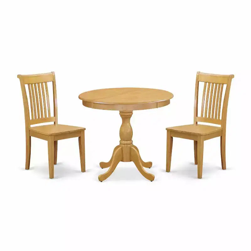 3-Piece Natural Oak Finish Solid Wood Top - Dining Room Set - Seats 4