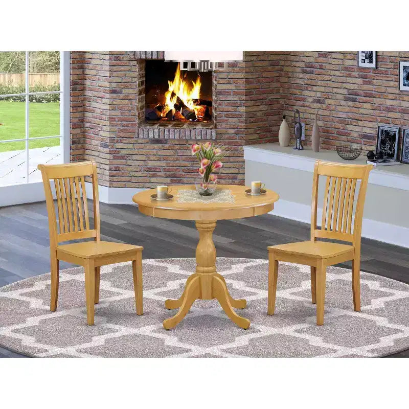 Set da Pranzo 3 Pezzi in Legno Massello con Finitura Rovere Naturale - Posti a Sedere per 4 Persone