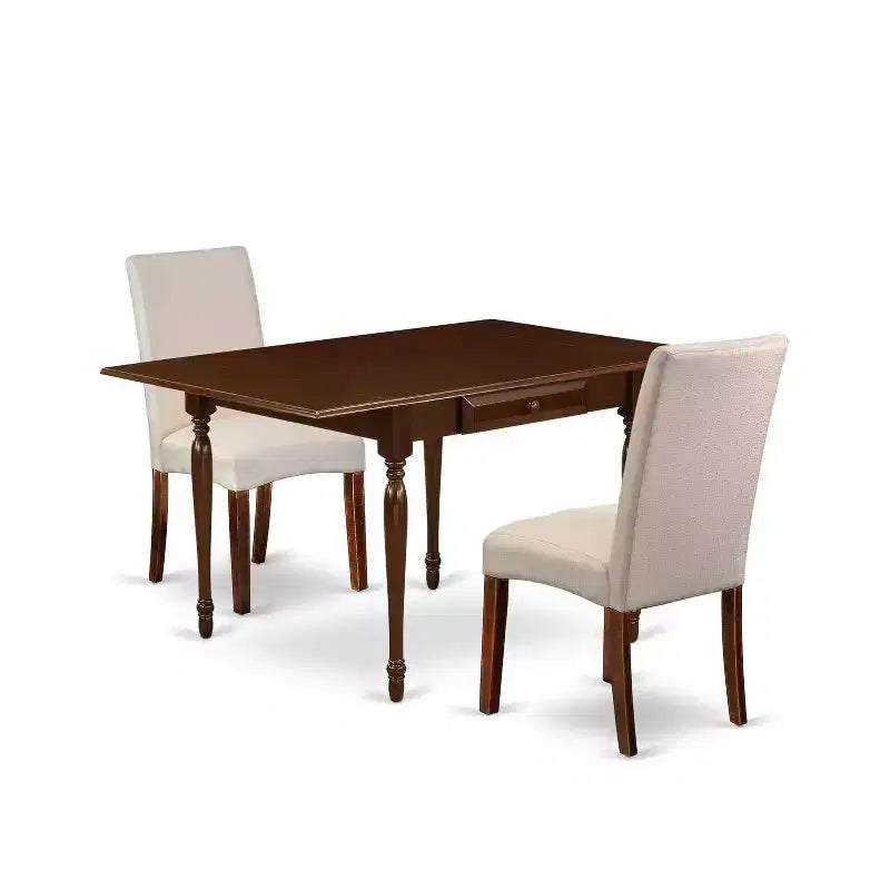 HomeStock 3-Piece Mahogany Finish Solid Wood Top with Dropleaf Dining Table Set