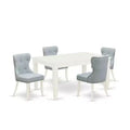 HomeStock 5-Piece Buttermilk & Cherry Finish Solid Wood Top Dining Table with 4 Parson Chair