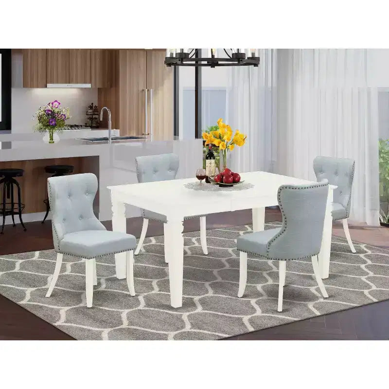 HomeStock Tavolo da pranzo a 5 pezzi, piano in legno massello con finitura color latticello e ciliegio, con 4 sedie Parson