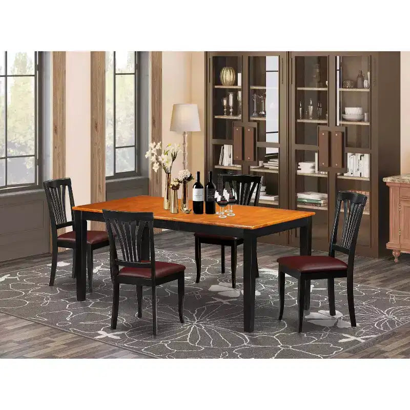 HomeStock Set da Pranzo 5 Pezzi con Piano in Legno Massello Nero e Ciliegio - Posti a Sedere per 4 Persone