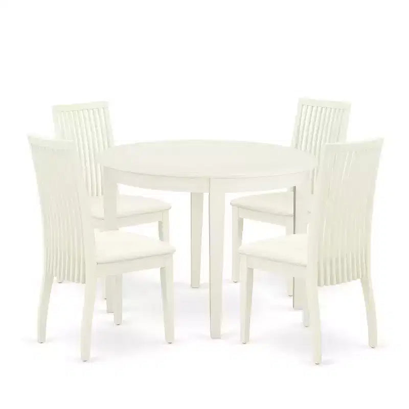 5-Piece Buttermilk and Cherry Solid Wood Top - Round Dining Room Set - Seats 4