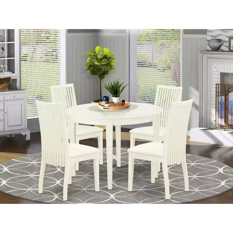 Set da pranzo rotondo da 5 pezzi in legno massello color lattemiele e ciliegio - Posti a sedere: 4