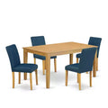 HomeStock 5-Piece Rectangle Natural Oak Finish Solid Wood Top Dining Table with 4 Parson Chair