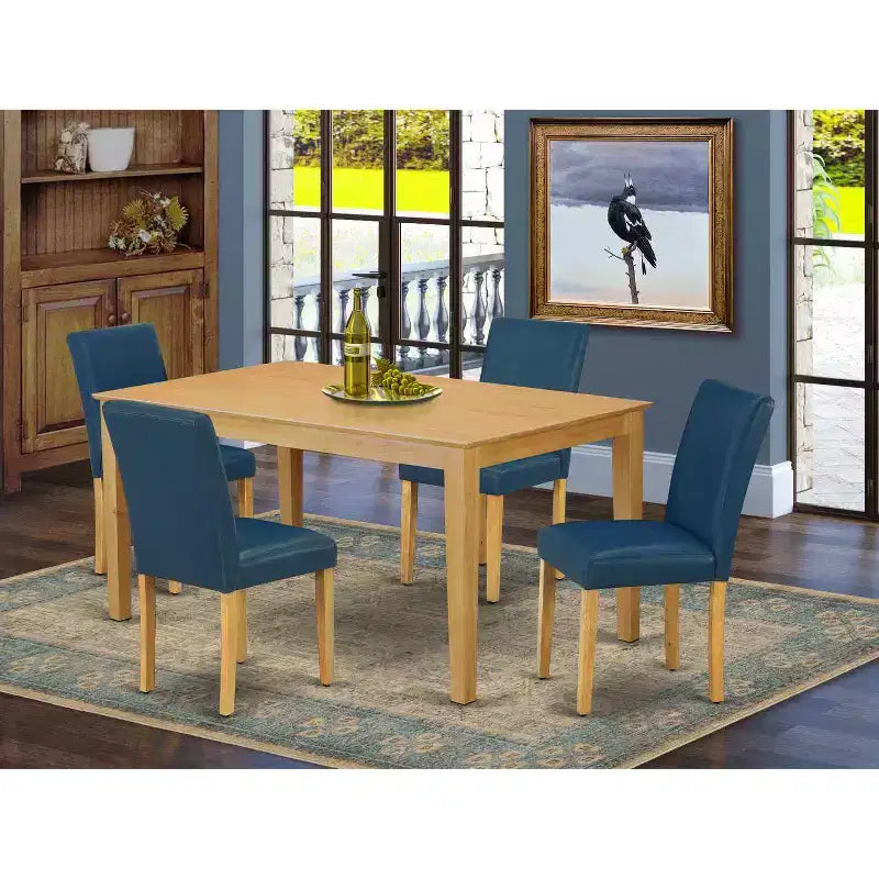 HomeStock Tavolo da pranzo rettangolare a 5 pezzi in rovere naturale con piano in legno massello e 4 sedie Parson
