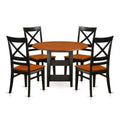 5 Piece Dinette Set - Round Table & 4 Chairs - Rustic Black Cherry Finish - Kitchen Dining Room Set