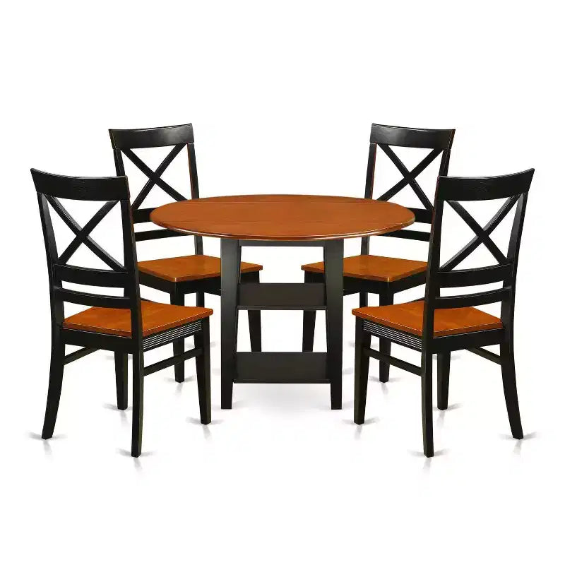 5 Piece Dinette Set - Round Table & 4 Chairs - Rustic Black Cherry Finish - Kitchen Dining Room Set