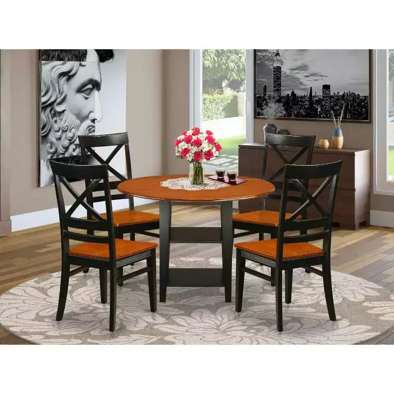 Set da pranzo 5 pezzi - Tavolo rotondo e 4 sedie - Finitura ciliegio nero rustico - Set per cucina e sala da pranzo