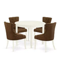 HomeStock 5-Pc Linen white Solid Wood Top - Round Dining Room Set - Seats 4