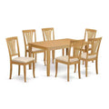 HomeStock 7-Pc Rectangle Natural Oak Finish Solid Wood Top Dining Table with 6 Chairs