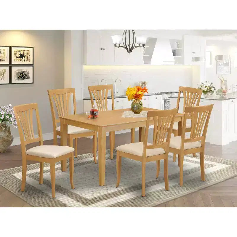 HomeStock Tavolo da Pranzo Rettangolare 7 Pezzi con Piano in Legno Massello Finitura Rovere Naturale e 6 Sedie