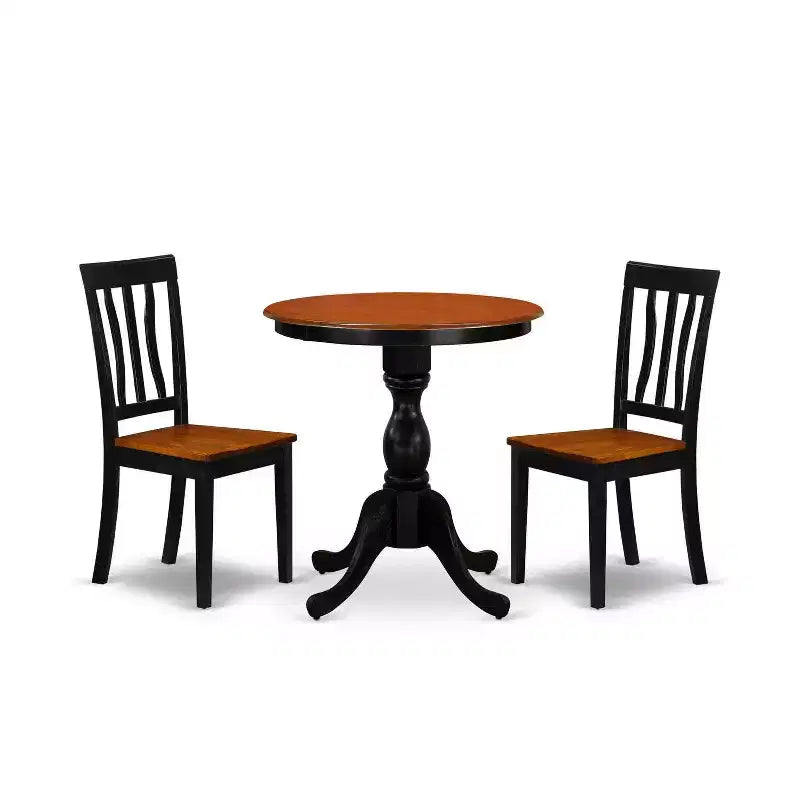 3-Piece Black and Cherry Finish Solid Wood Top - Dining Room Set - Seats 4