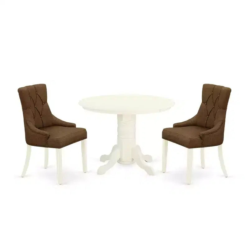HomeStock 3-Pc Linen white Solid Wood Top - Round Dining Room Set - Seats 4