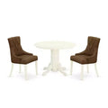 HomeStock 3-Pc Linen white Solid Wood Top - Round Dining Room Set - Seats 4
