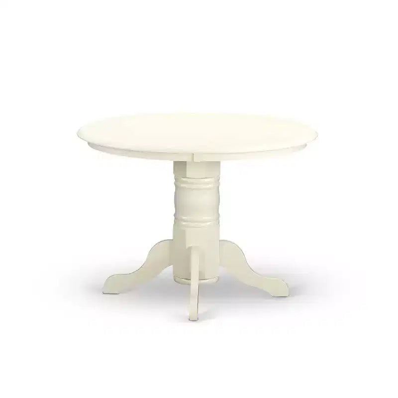 HomeStock Set da pranzo rotondo da 3 pezzi in lino bianco con piano in legno massello - 4 posti a sedere